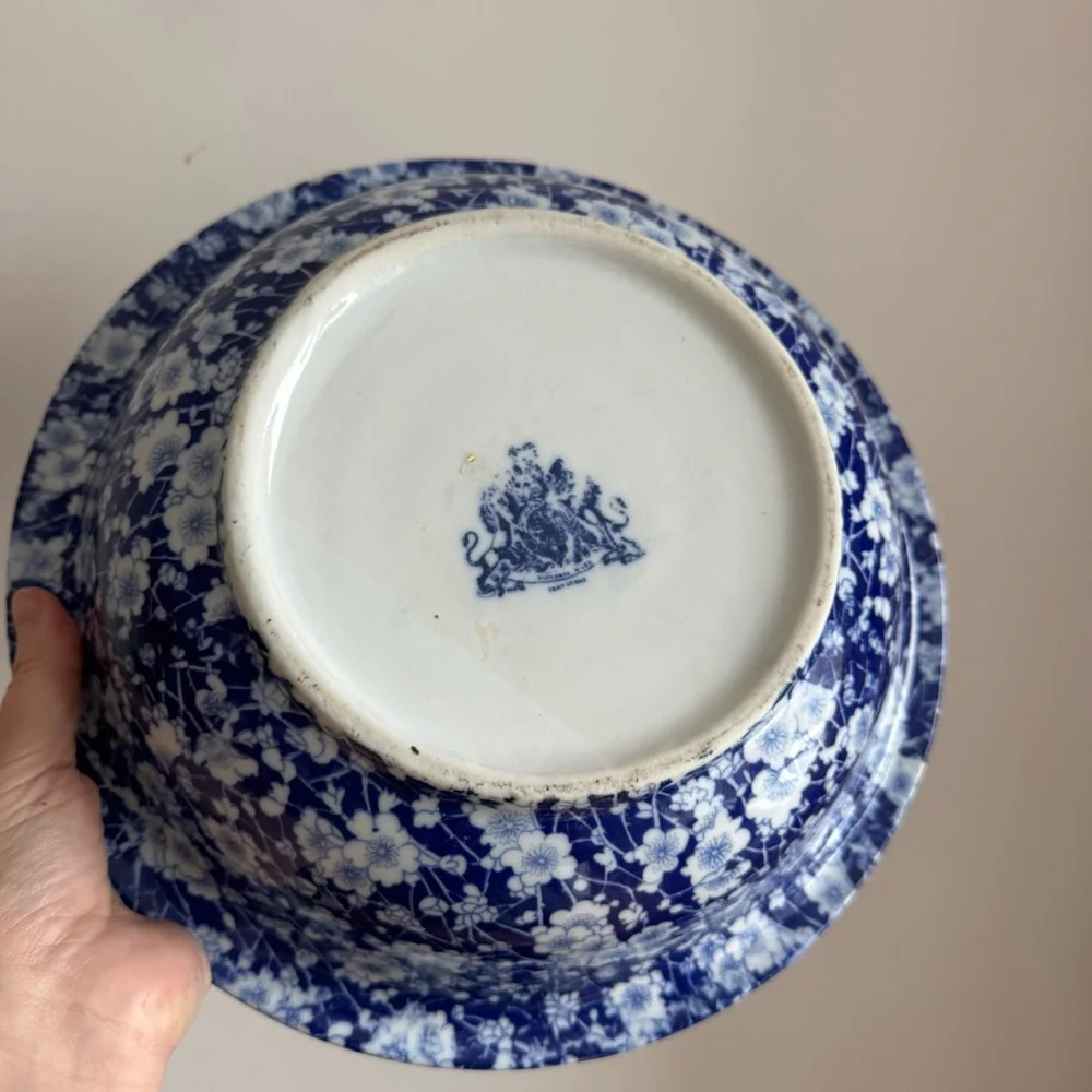 Antique Victoria Ware Ironstone Pitcher and Basin Blue Cobalt Floral Decor Bath - Picture 6 of 10